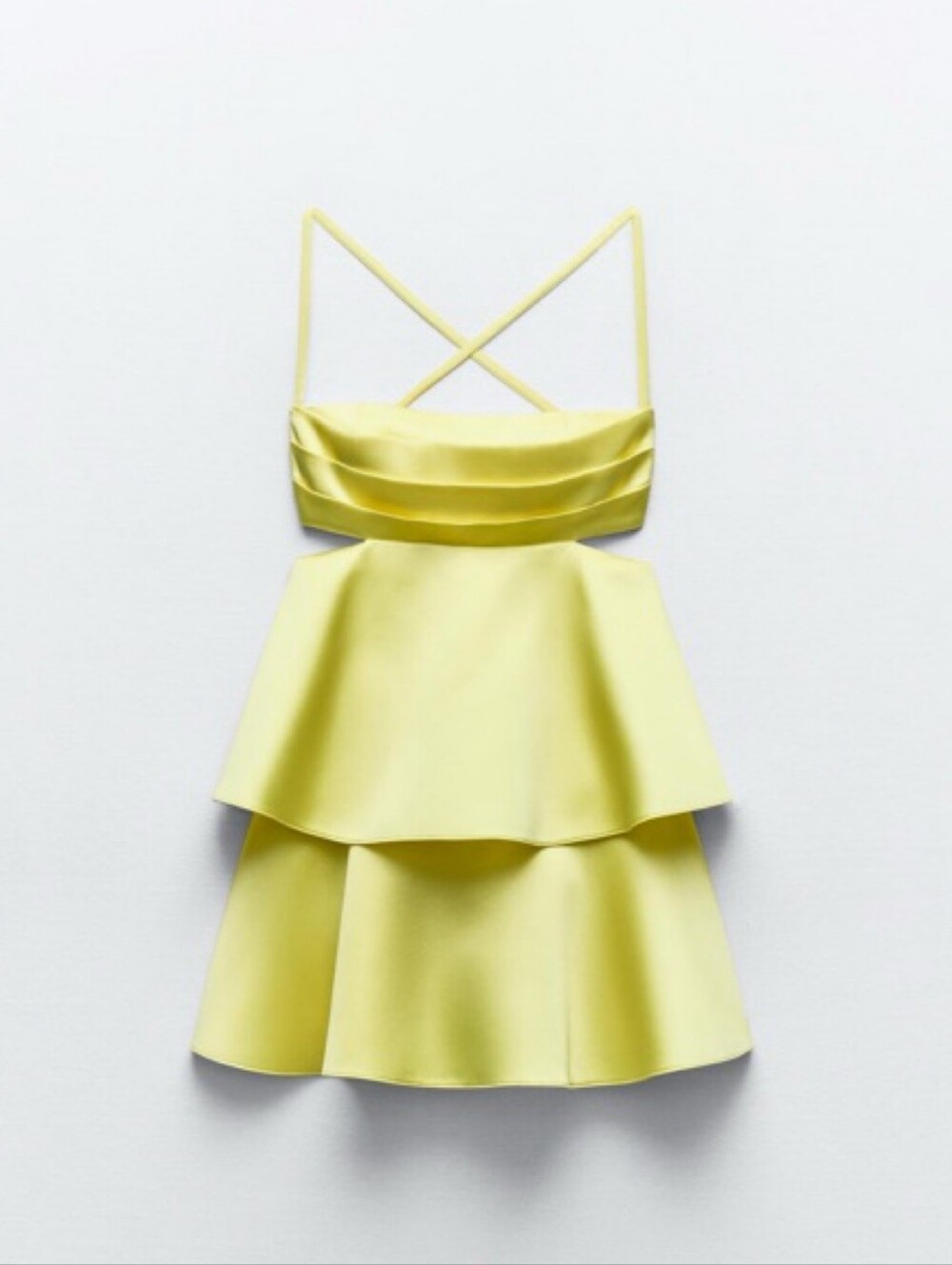 Zara Lemon Satin Tiered Dress with Crisscross Straps